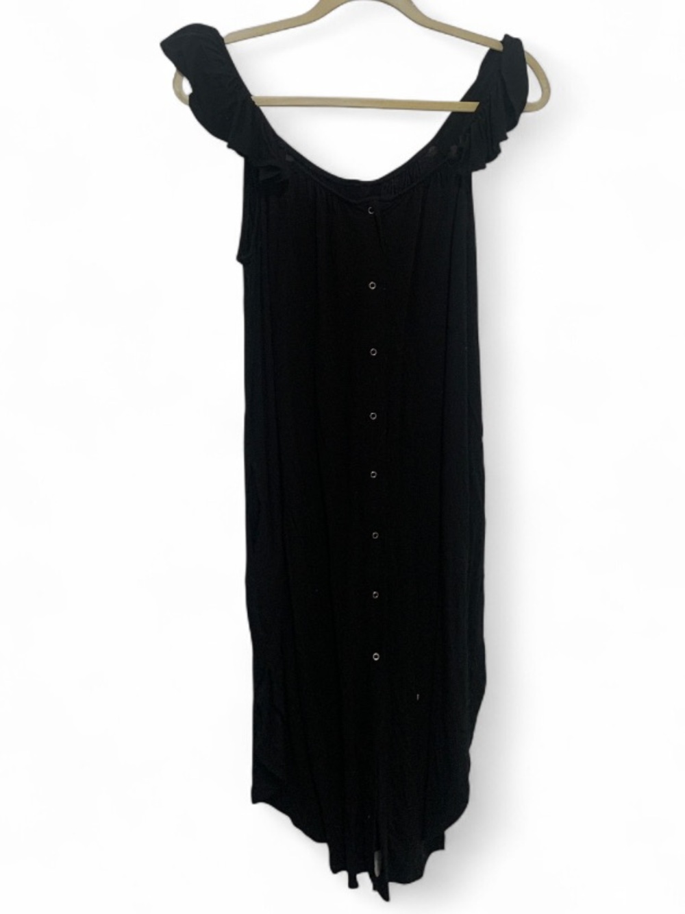 Kindred Braveley Black Button-Front Ruffle Strap Maternity Dress